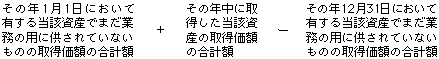 その年1月1日において有する当該資産でまだ業務の用に供されていないものの取得価額の合計額+その年中に取得した当該資産の取得価額の合計額-その年12月31日において有する当該資産でまだ業務の用に供されていないものの取得価額の合計額